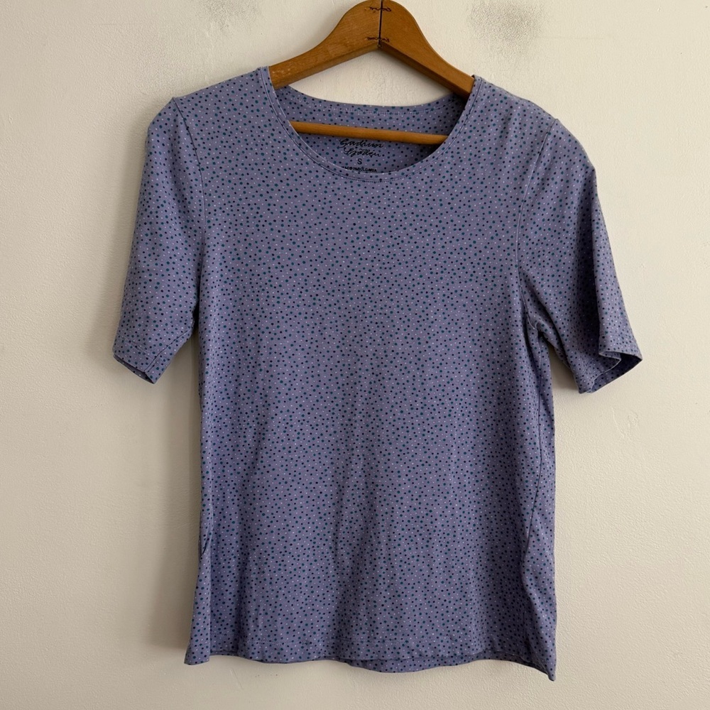 GUDRUN SJODEN Purple Dotted Summer Short Sleeve Blouse Shirt Size S